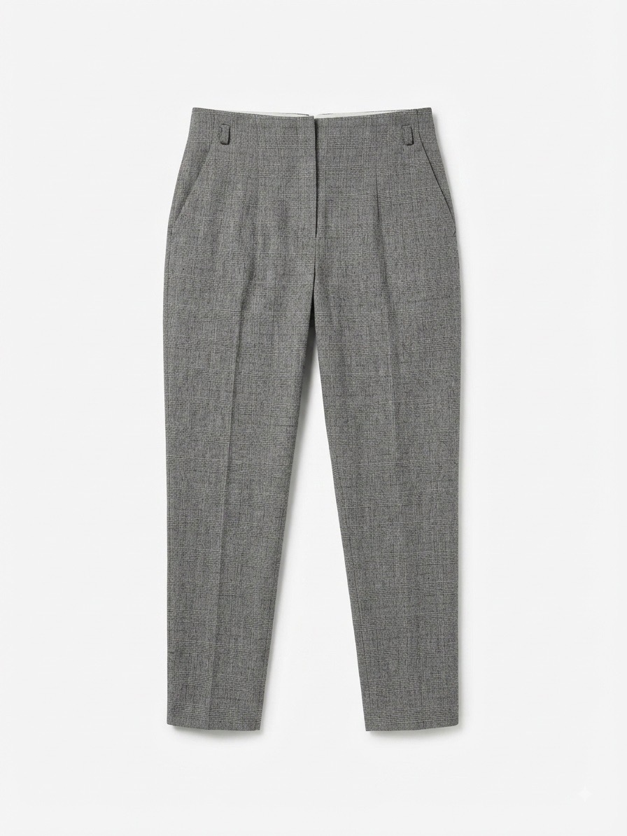 Per Una Grey Check Wool Blend Cropped Slim Fit Tailored Trousers - UK 10S, 29W, 26L