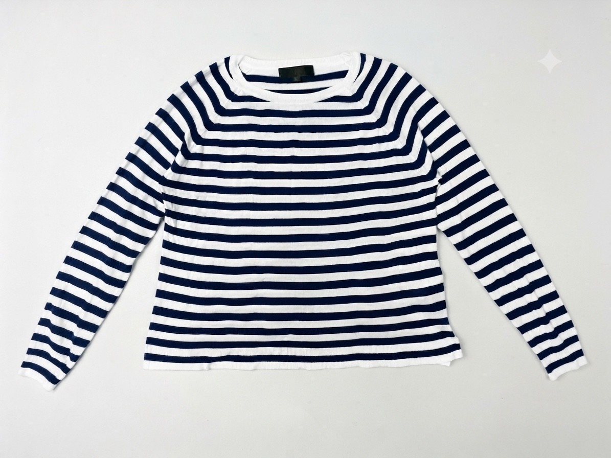 Zara Navy & White Nautical Stripe Fine Knit Long Sleeve Top - UK S (10/12)