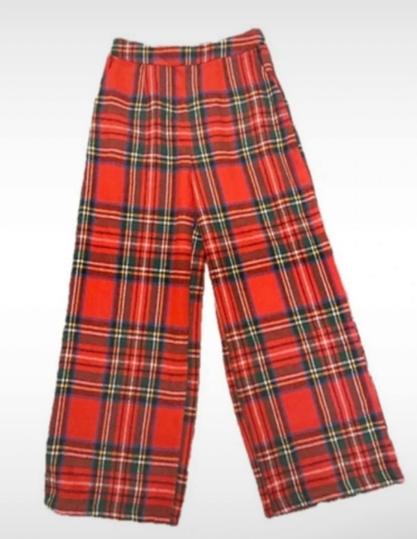 Shein Tartan Check Wide Leg Cotton Blend Trousers - UK S (8) 26W 27L