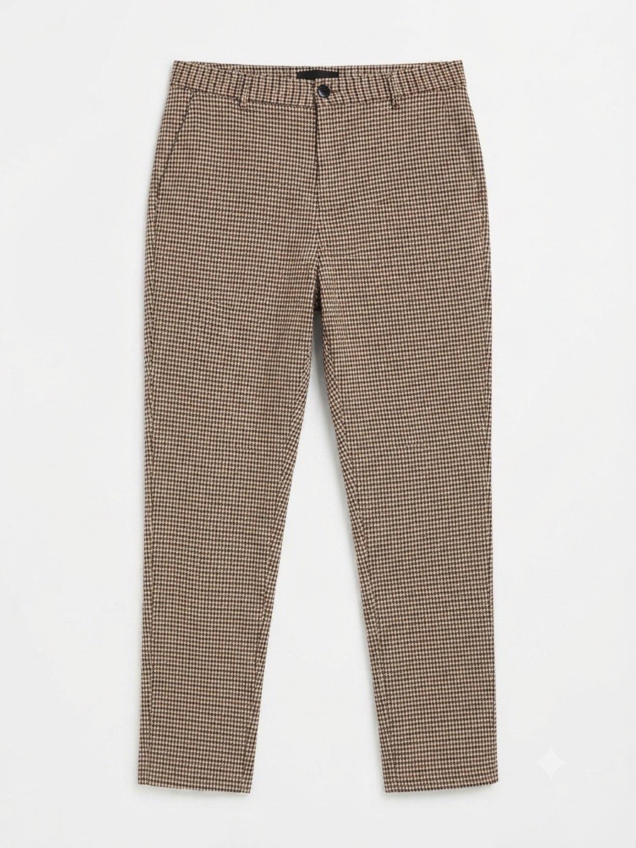 H&M Brown Houndstooth Slim Fit Plaid Tailored Ankle Trousers - UK M (12/14)