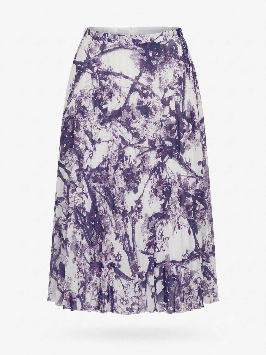 M&S Collection White & Purple Floral Pleated Midaxi Skirt - UK 8