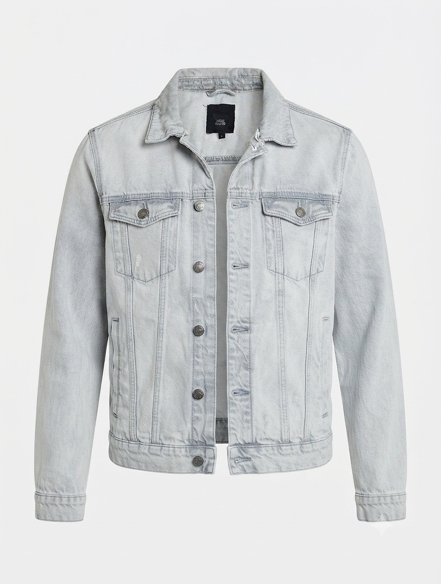 River Island Light Grey Wash Relaxed Fit Denim Jacket - UK S (10/12) P2P 18”