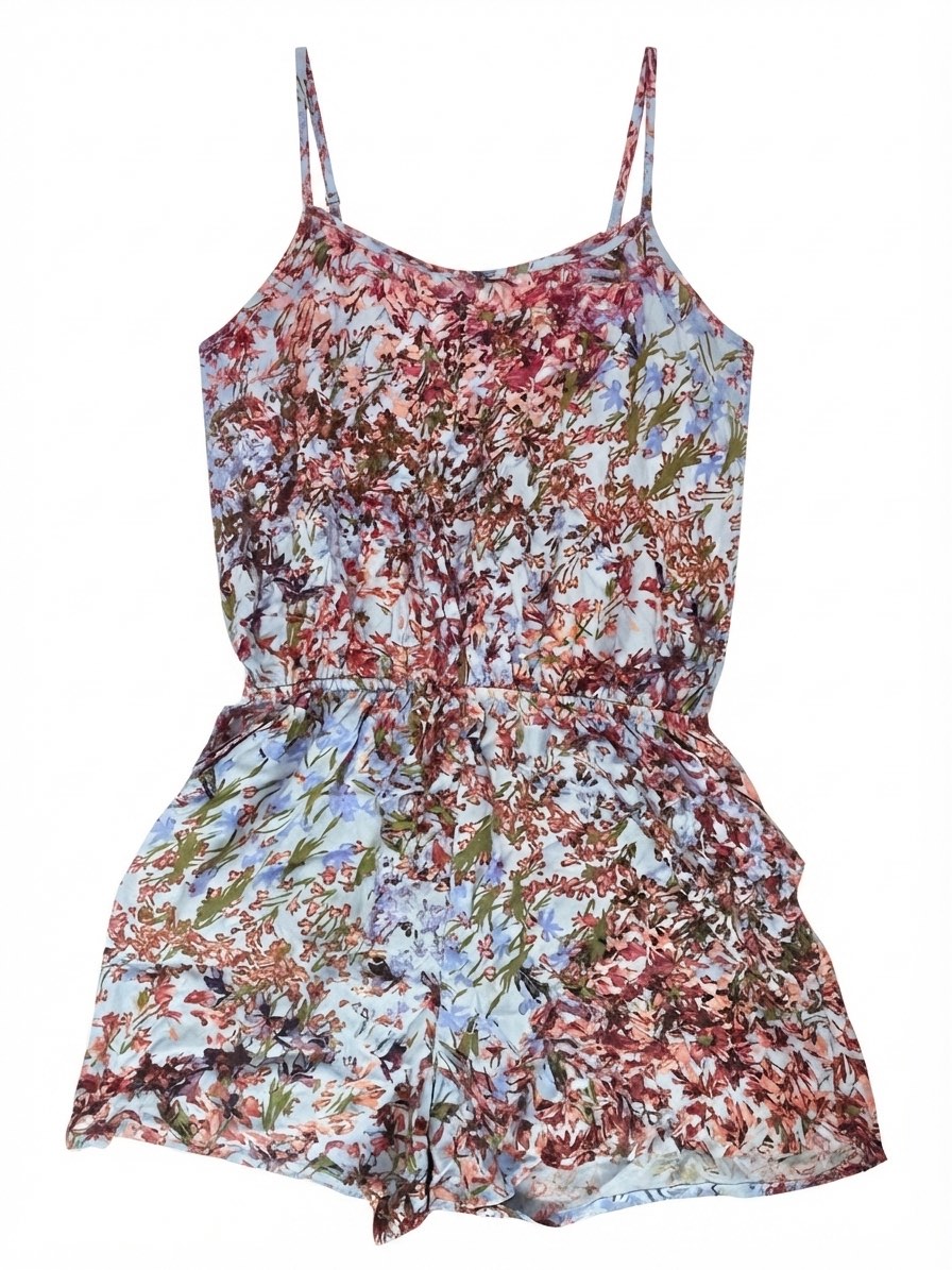 Next S/P Floral Print Lightweight Playsuit Pockets Spaghetti Straps - UK 10