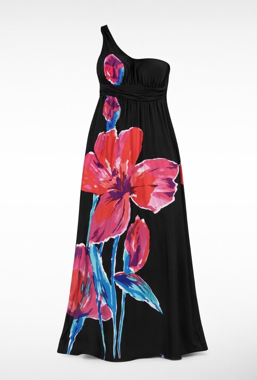 F&Girl One Shoulder Floral Statement Piece Maxi Dress - UK L (10/12)