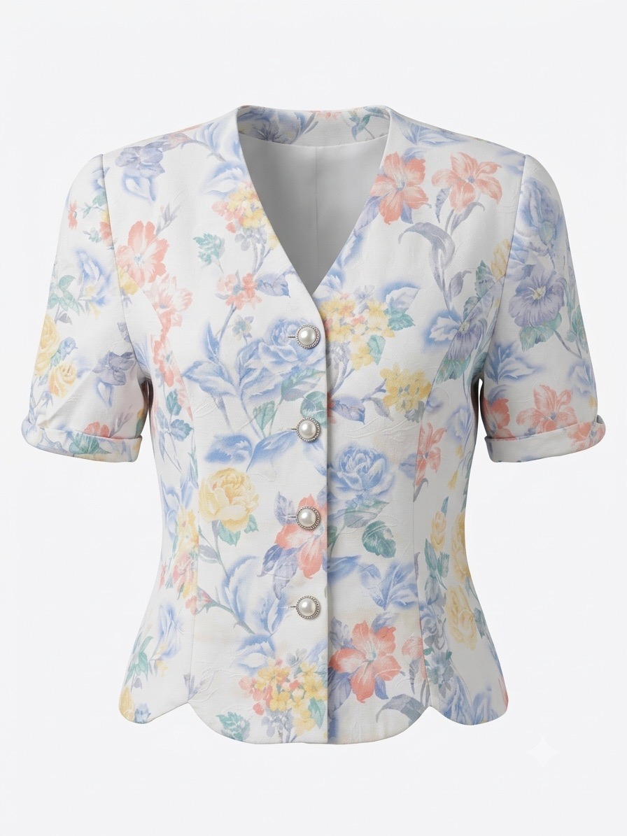 Vintage 80s 90s Debenhams Floral Short Sleeve Peplum Blouse Jacket - UK 14