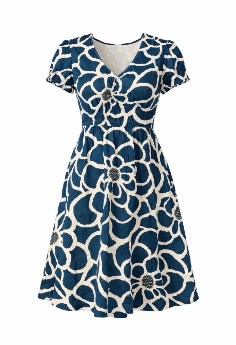 FatFace Cotton Teal Blue Floral Summer Midaxi Dress - UK 10R