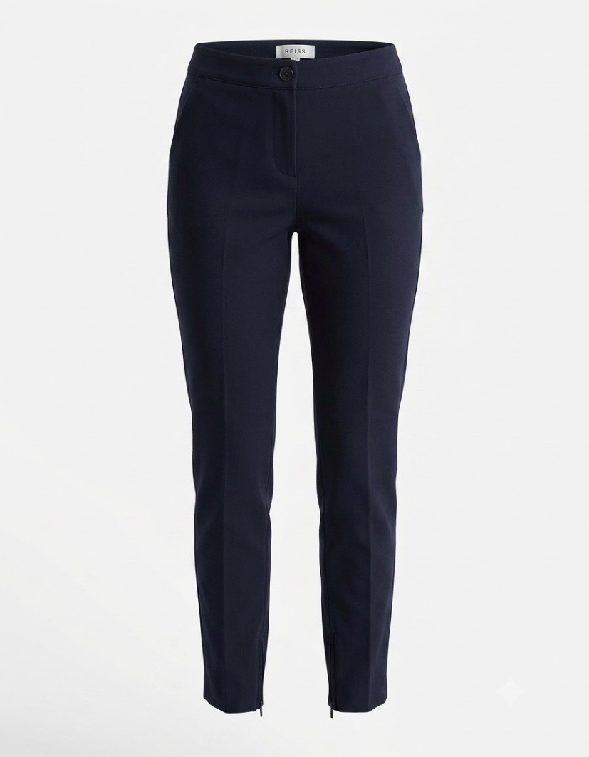 REISS Paris Navy Slim-Fit Ankle Zip Tailored Trousers - UK 10 W30 L28