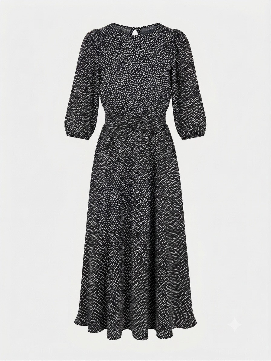 Papaya Black & White Polka Dot Pleated Puff Sleeve Maxi Dress - UK 10, P2P 18”