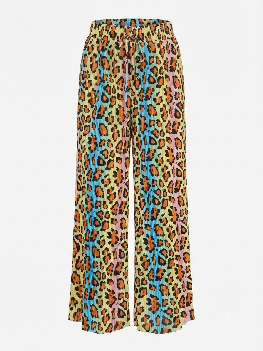 Multi-Colour Leopard Print Pleated Wide Leg Trousers UK S/M (8/10/12)