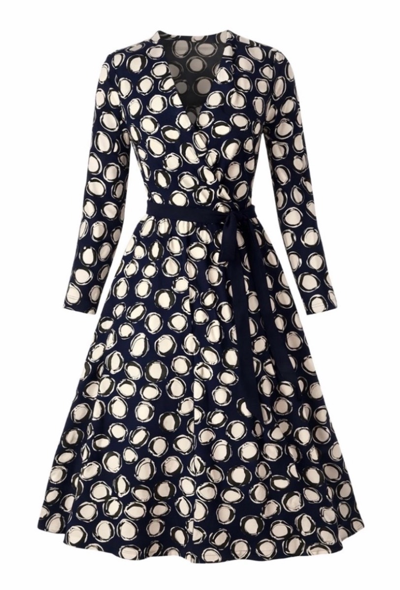 Jasper Conran Navy Retro Inspired Faux Wrap Dress & Matching Belt - UK 16