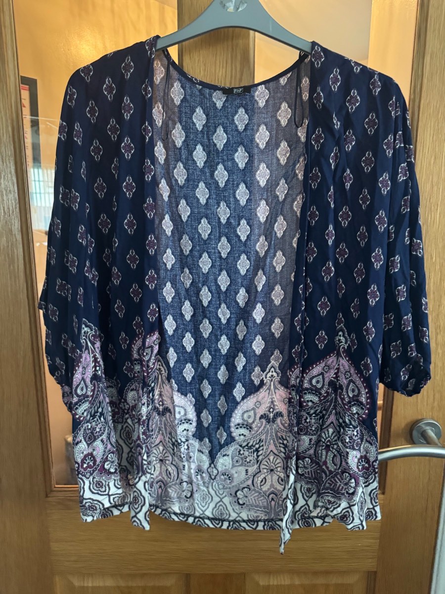 F&F navy and purple patterned kimono size 14
