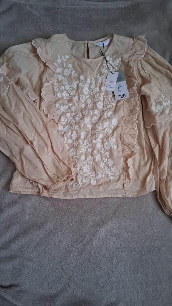 Primark embroidered ruffle top, Size S, Brand new with tags