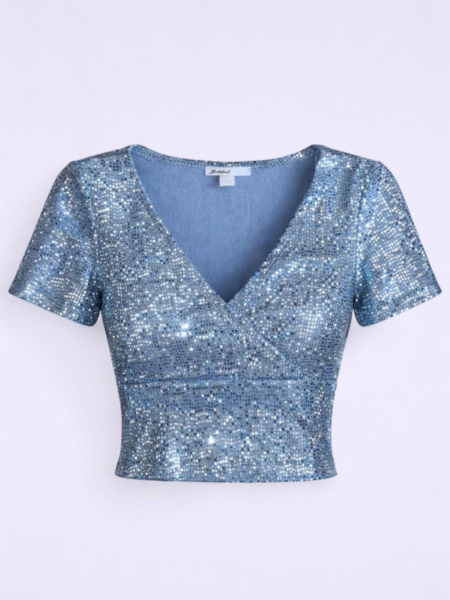 Sparkly Blue Italian Crop Top UK6