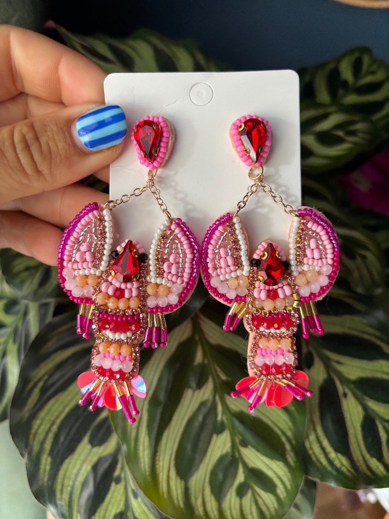 🦞 Pink embellished lobster earrings 🦞