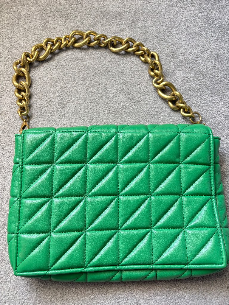 Zara Green Quilted Chain Shoulder Bag