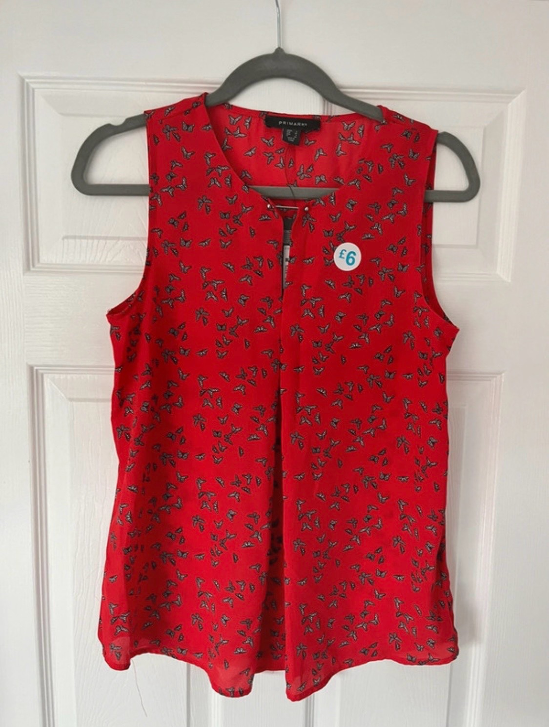 Primark Red/Dark Coral Floaty Sleeveless Butterfly Print Blouse Size 8 NWT