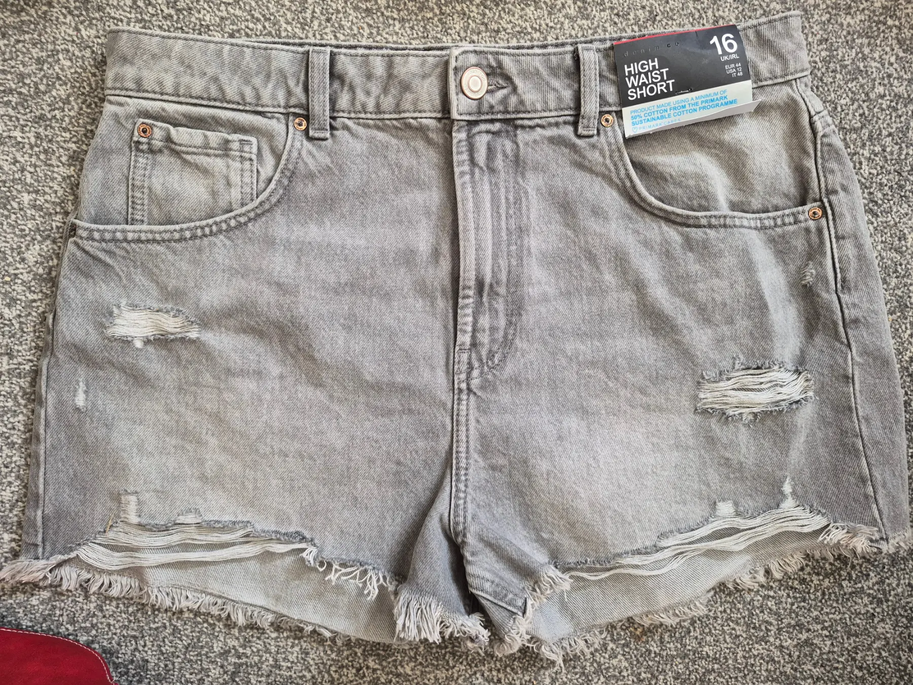 Ladies high waist grey denim shorts uk 16 bnwt