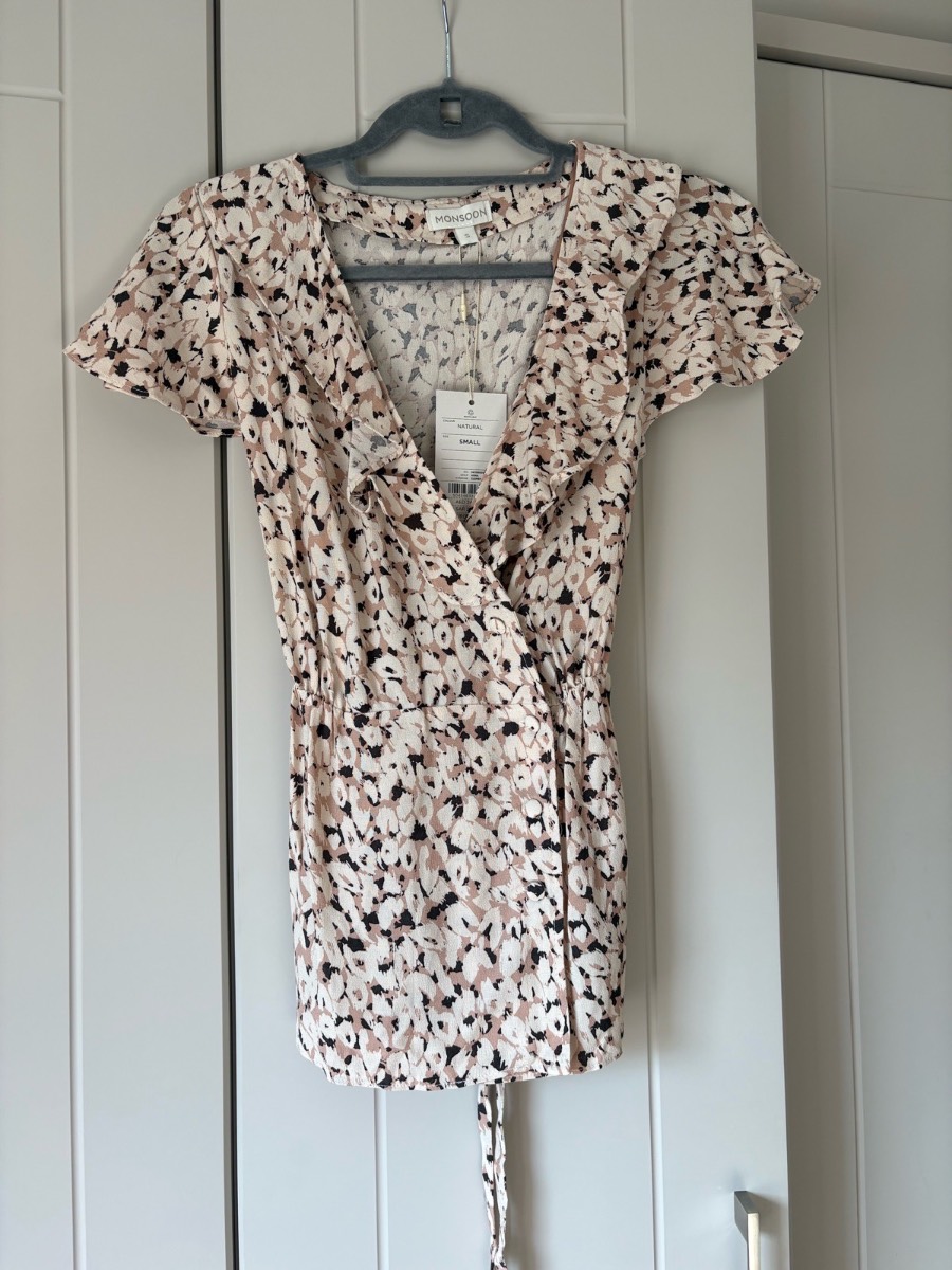 Monsoon beige frill wrap blouse size S BNWT