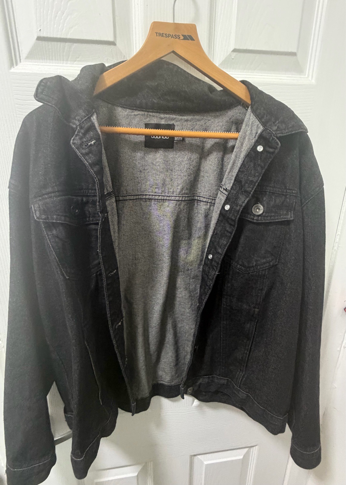 Oversized Black Denim Jacket - Boohoo Size 14 Casual Classic