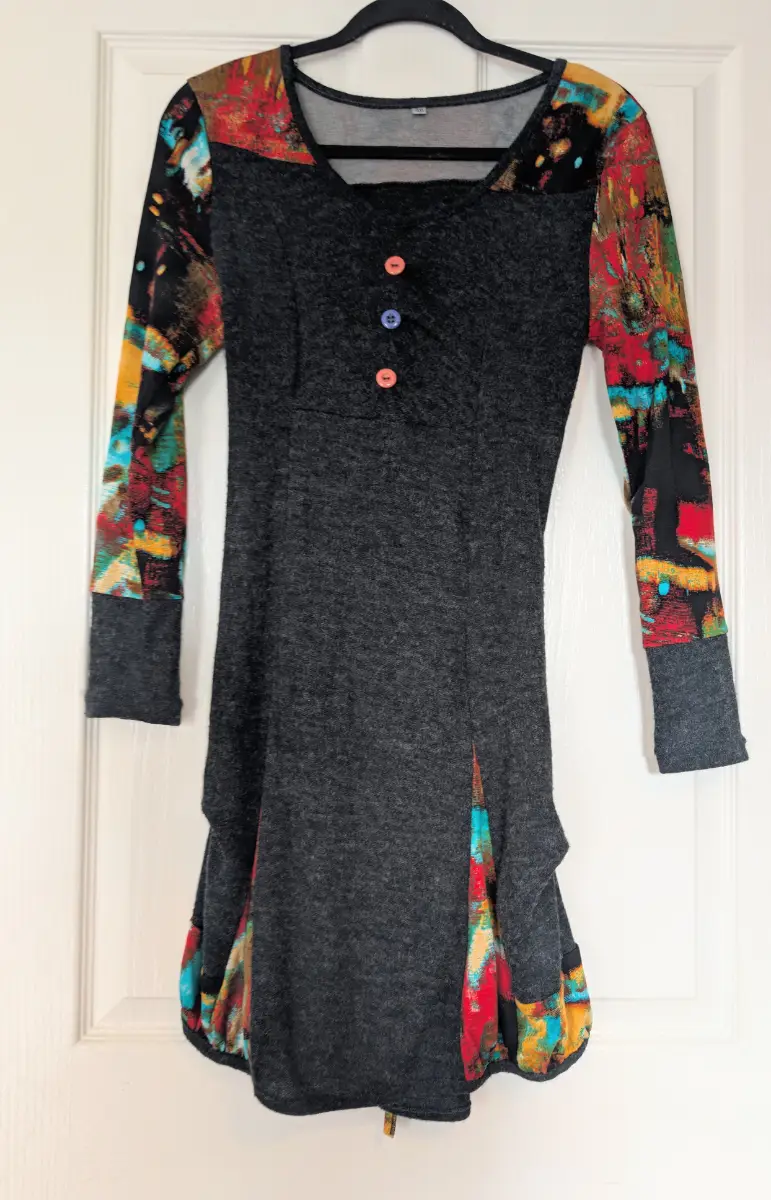 Whimsygoth Abstract Knit Tunic Dress | Fairy Grunge Lace Up Back Bubble Dress - Size 40 (UK 12)