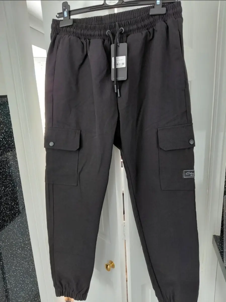 Mens Closure London Black Utility Cargo Joggers