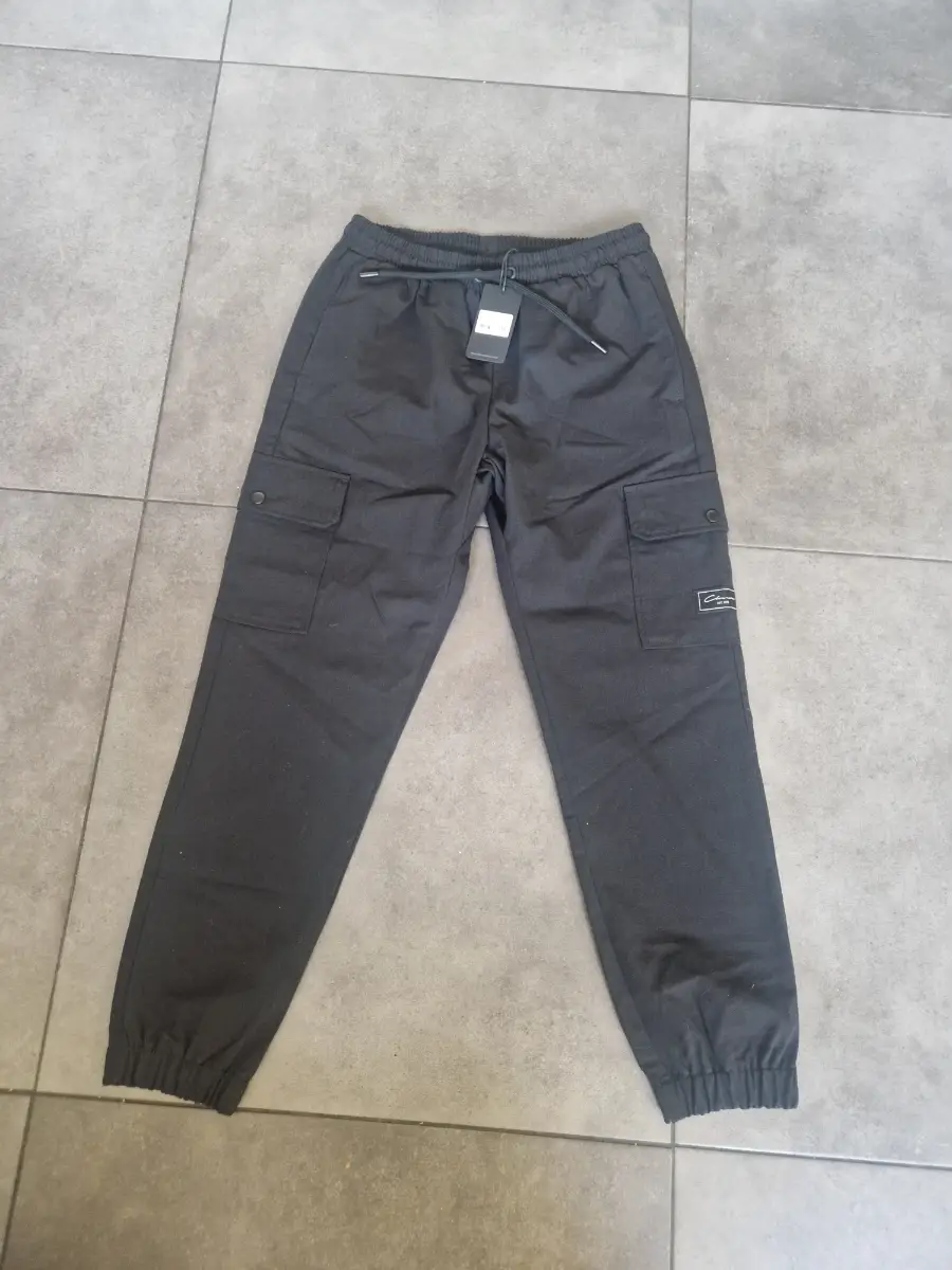 Mens Closure London Black Utility Cargo Trousers