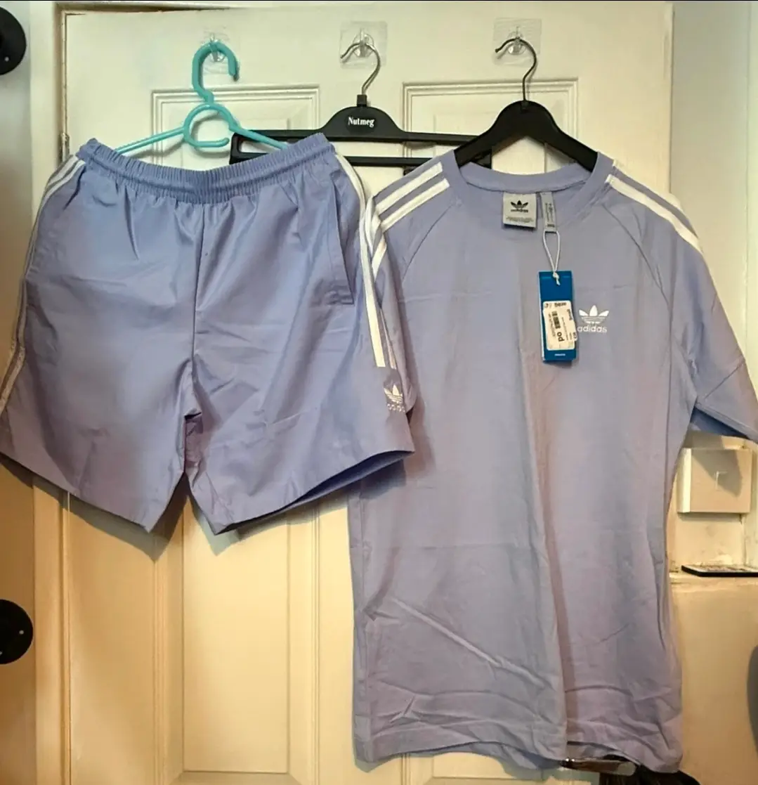 Mens Adidas Lilac co ord shorts and t shirt