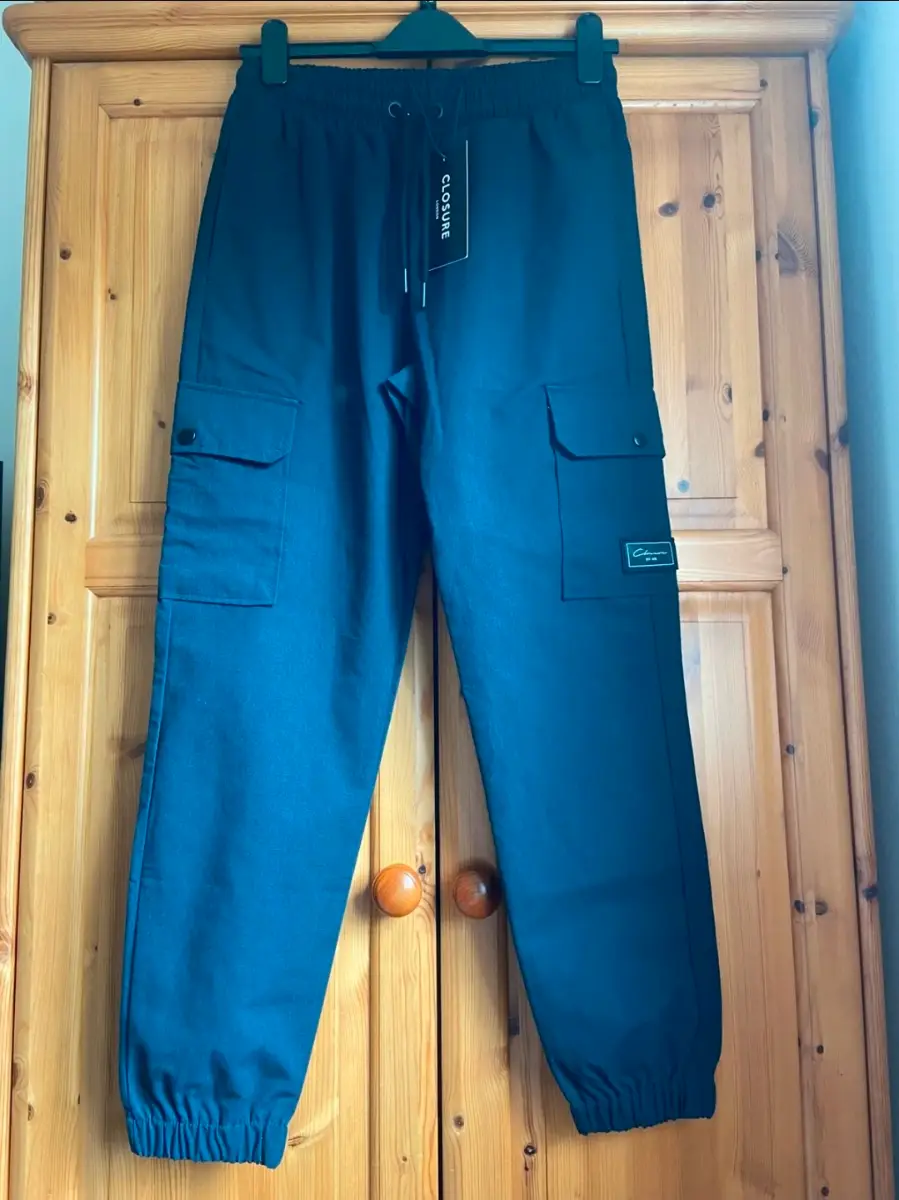 Mens Closure London Navy Utility Cargo Trousers