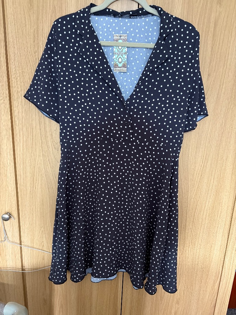 Navy Polka Dot Collared Skater Dress