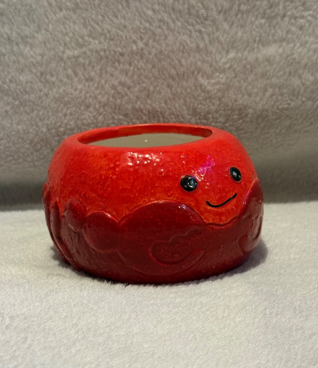 Red Ceramic Crab Planter Pot- Cute Retro Kitsch Sea Creature Novelty Dish