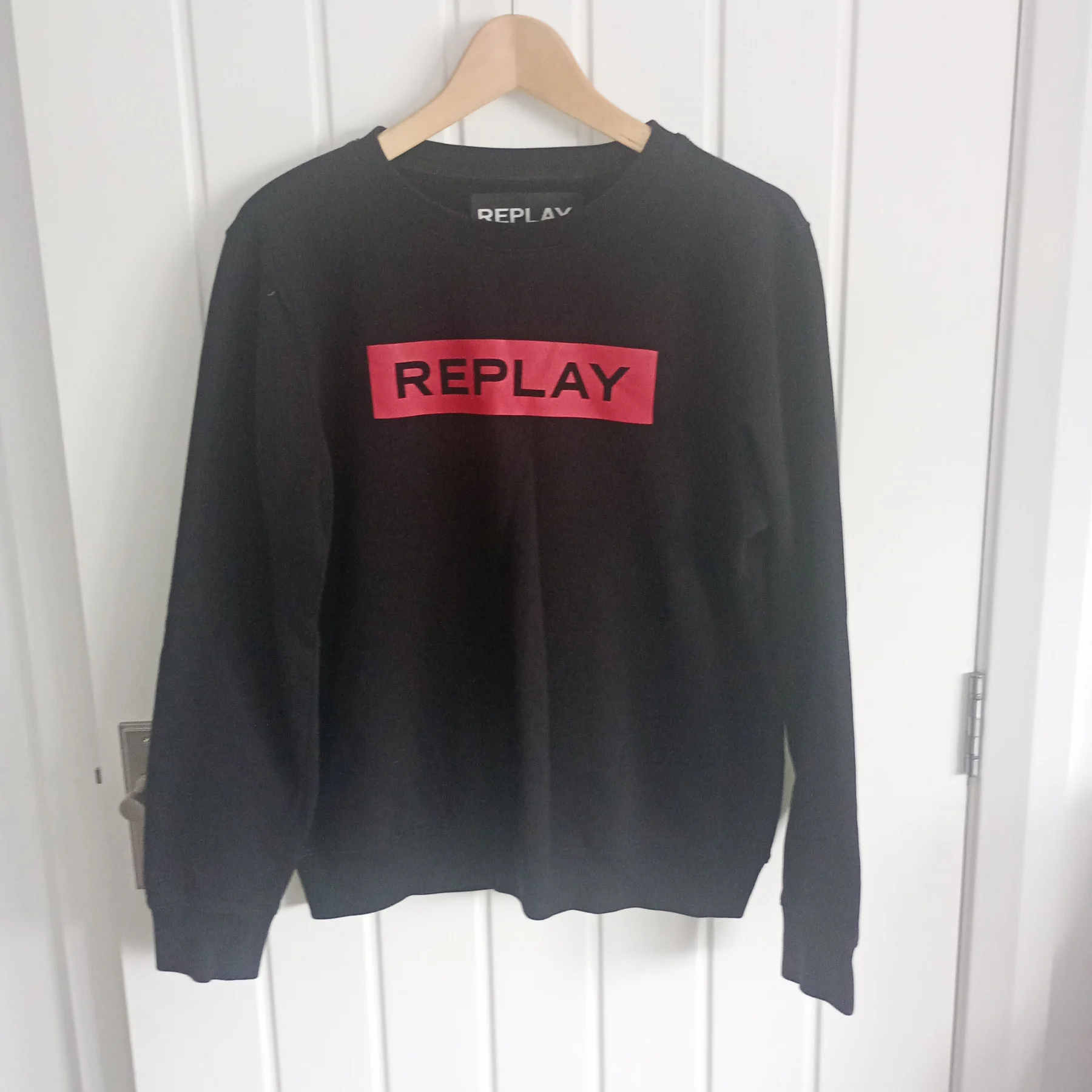 Replay Men's Black Red Box Logo Sweatshirt - Size M
