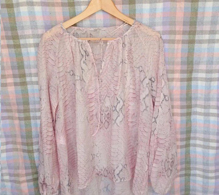 Gerard Darel Pink Snake Print Silk Blend lightweight Parisian quiet luxury boho chic Blouse Top UK 8