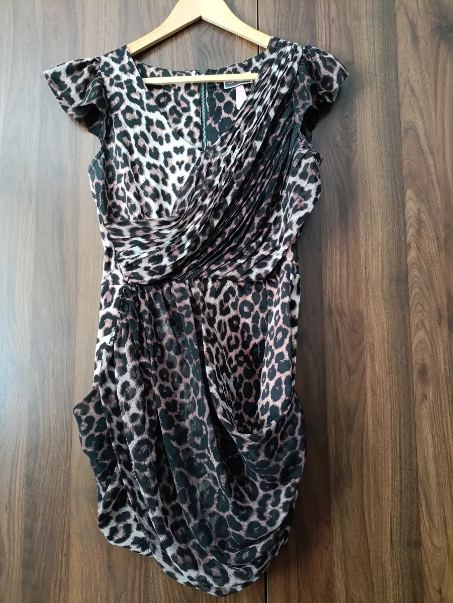 Original Lipsy London Women’s Animal Print Ruched Mini Dress V-Neck Cap Sleeve, UK 10