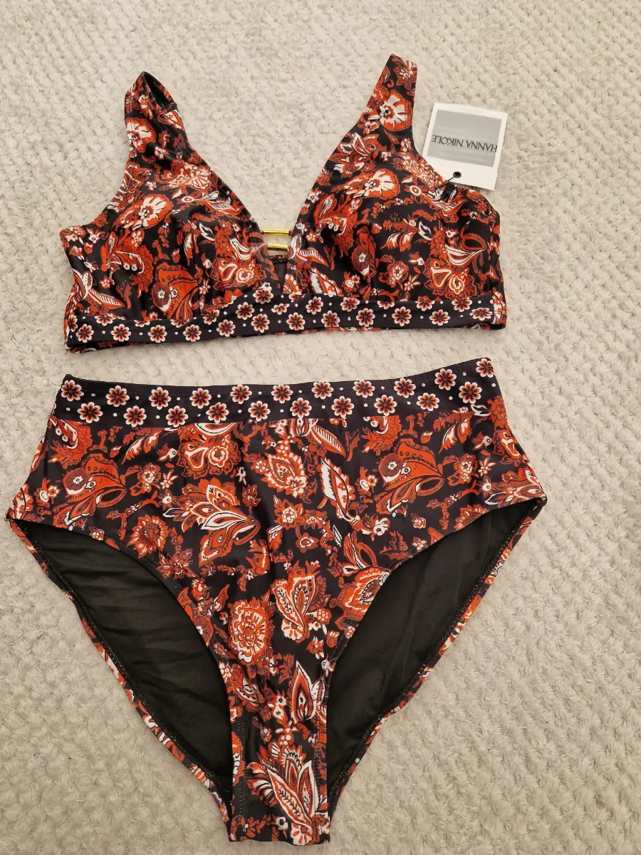 orange blqck bikini