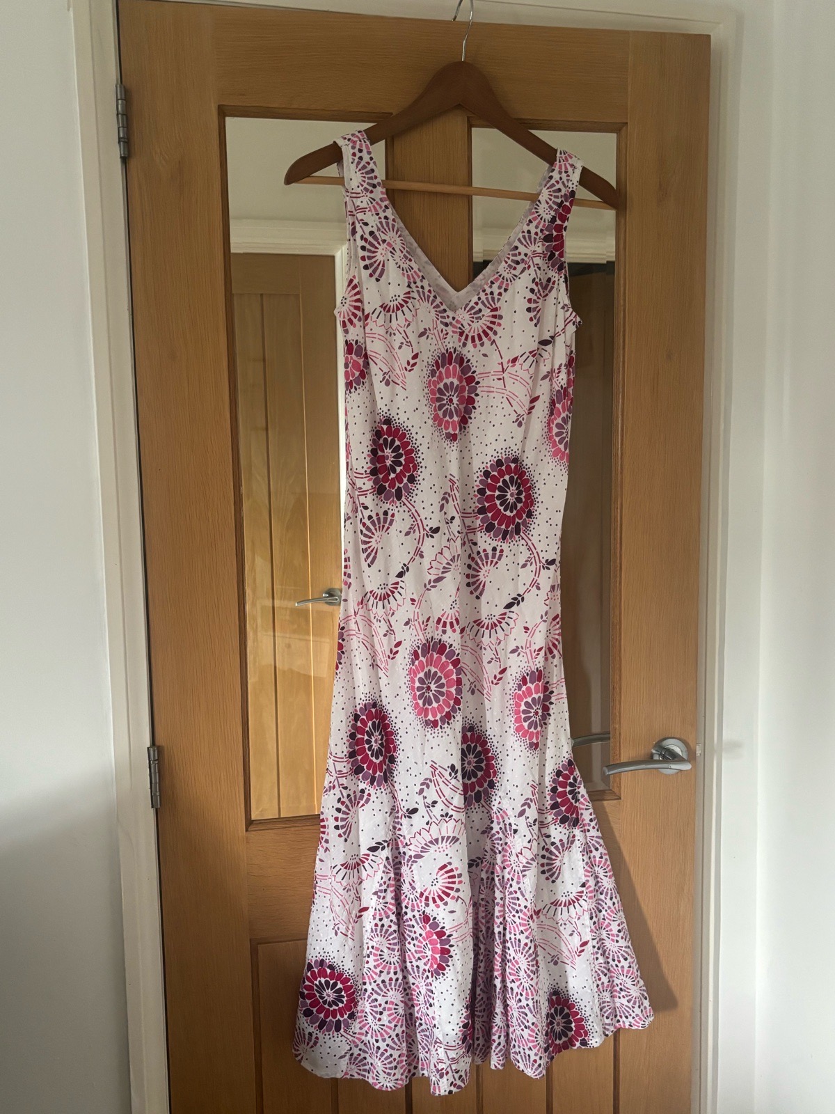 Per Una size 10 pink white sleeveless midi - maxi dress 100% cotton