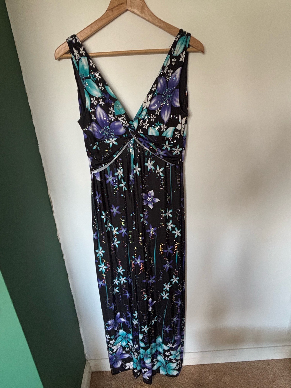 West one size 14 black purple blue y2k floral sleeveless maxi dress