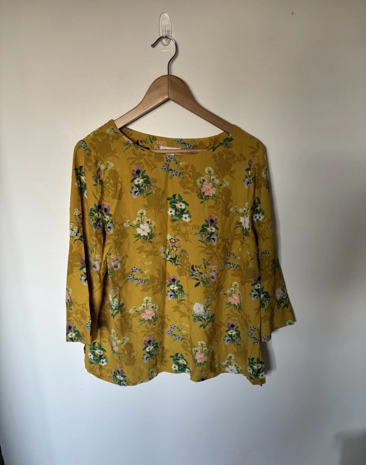 Monsoon size 14 mustard floral 3/4 sleeve top blouse