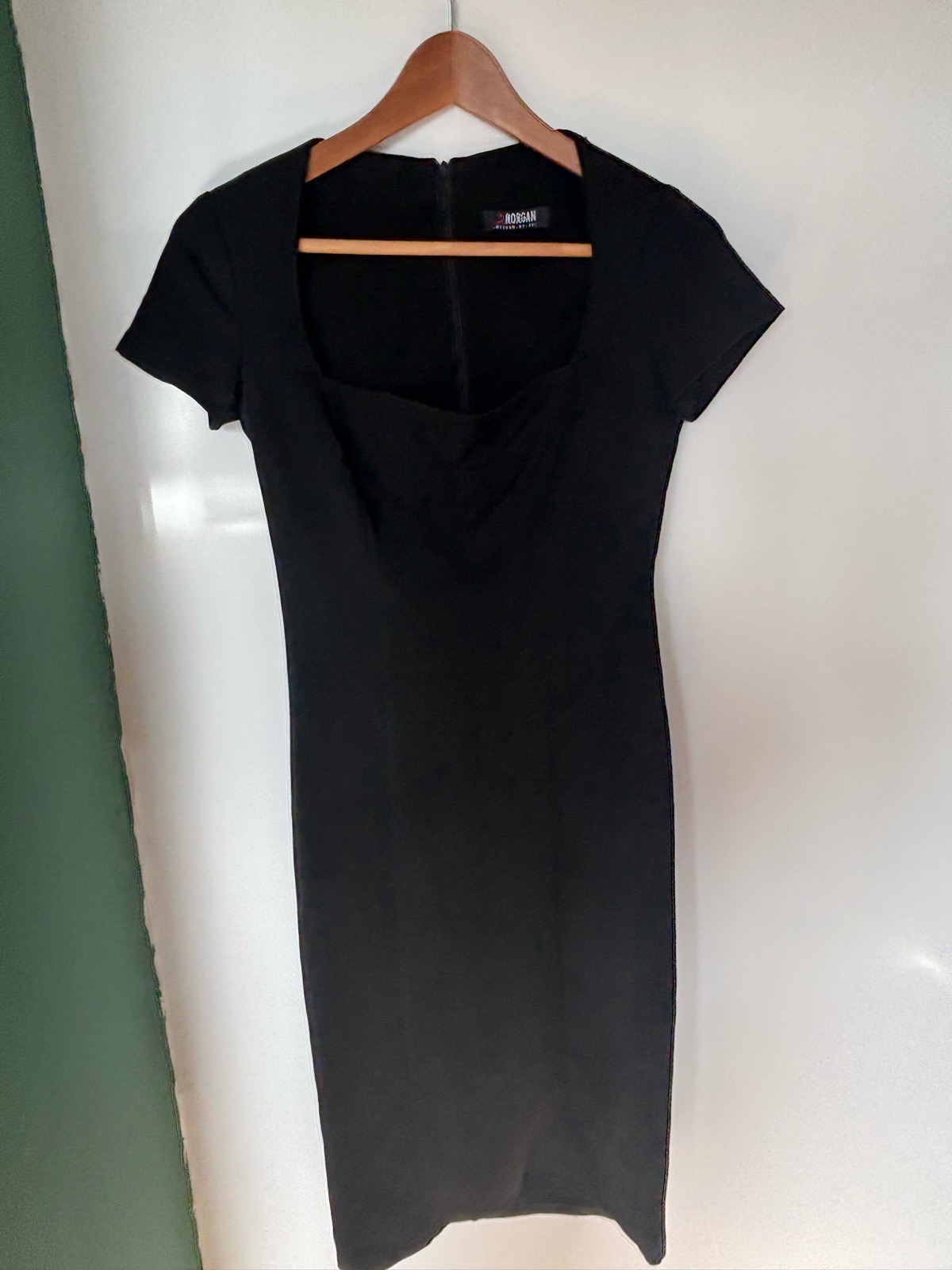 Morgan size small black square neck short sleeve smart work dress y2k 2000s vintage