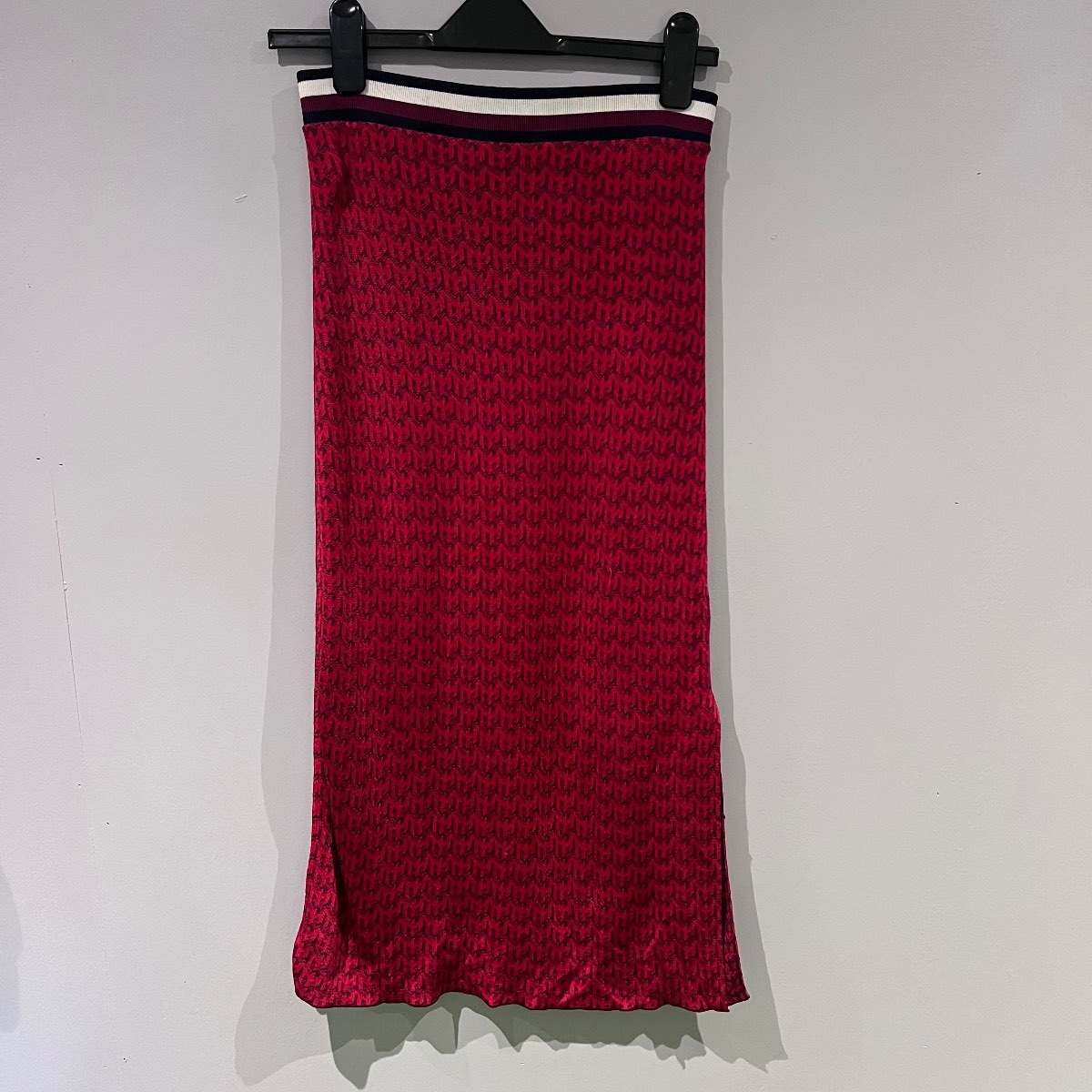Tommy Hilfiger Collection Monogram Knit Midi Skirt Red Navy XS