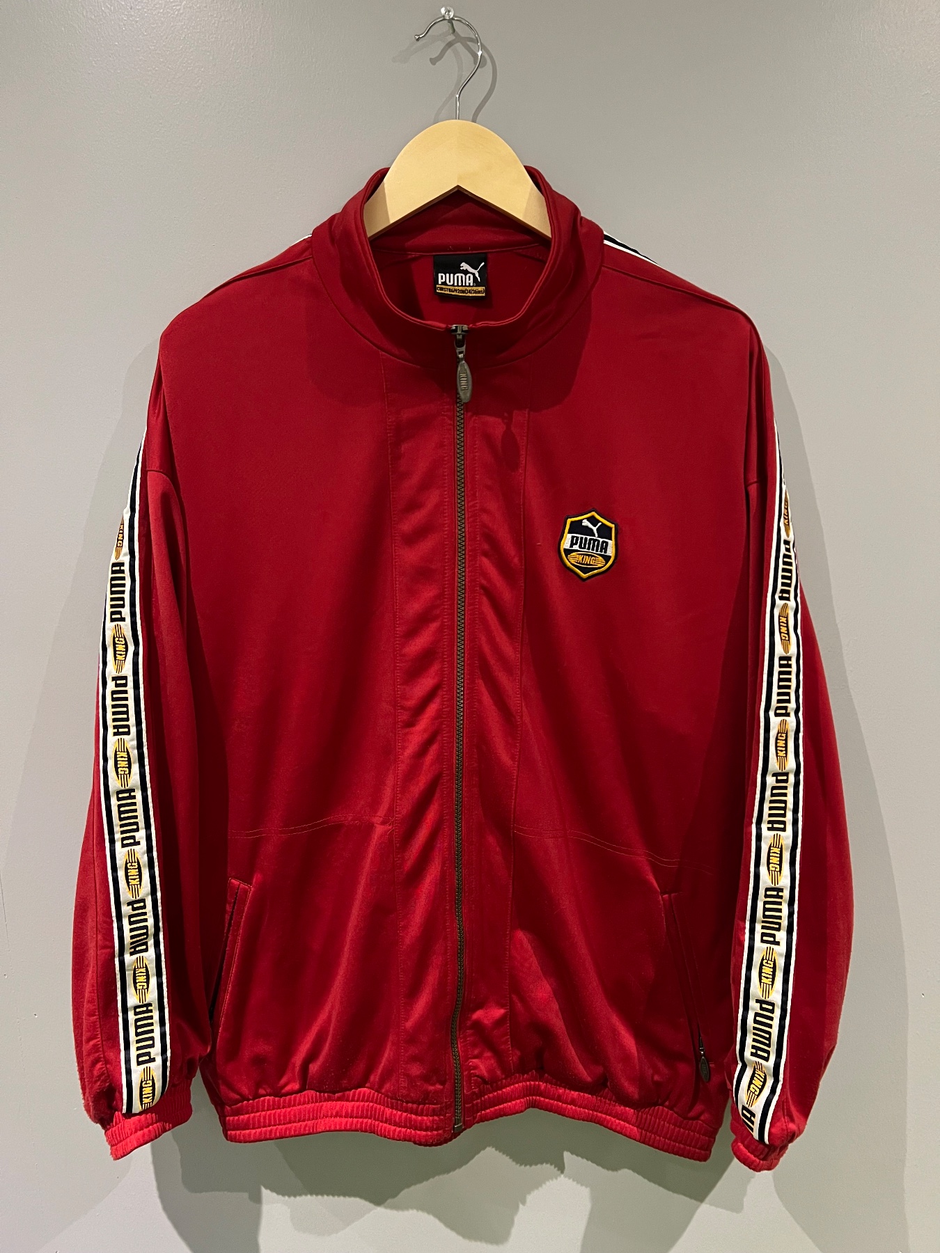 Puma King Vintage Red Track Jacket Retro Tape Logo Full Zip Oversized 90s Style
