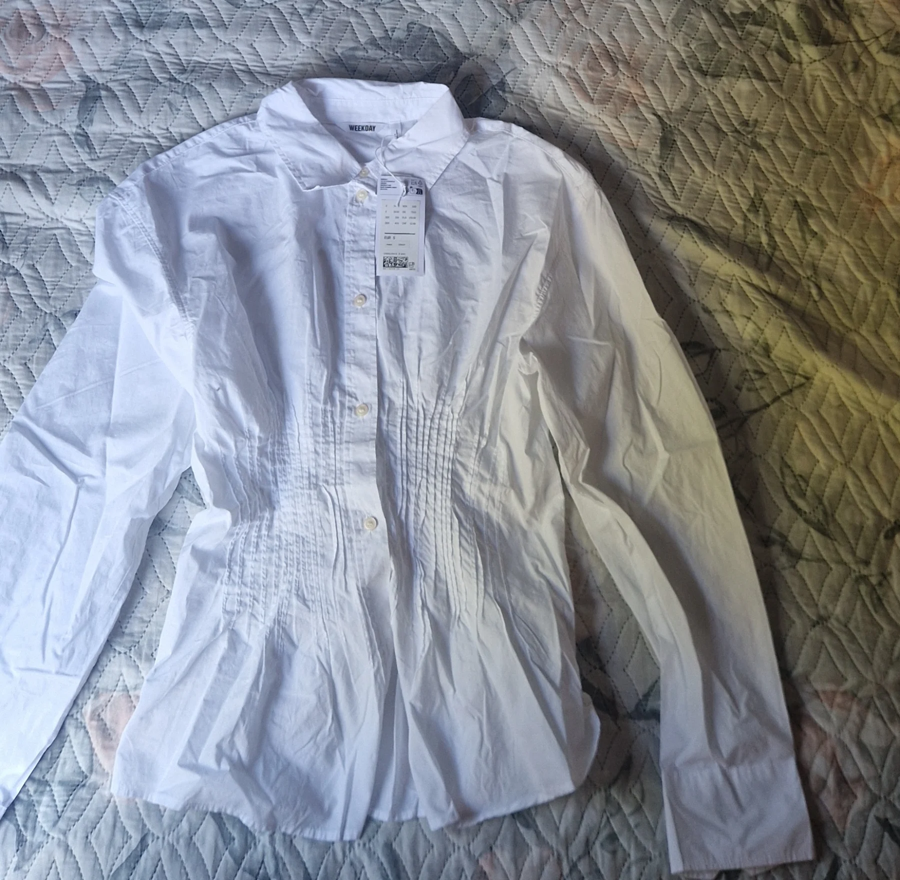 Weekday white shirt gathered waist long sleeves