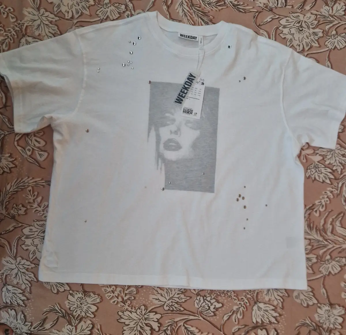 Weekday white boxy studded printed t-shirt