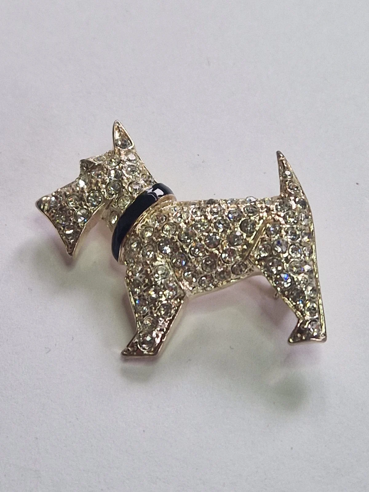 Vintage Scottie Dog Brooch Clear Crystal Brooch