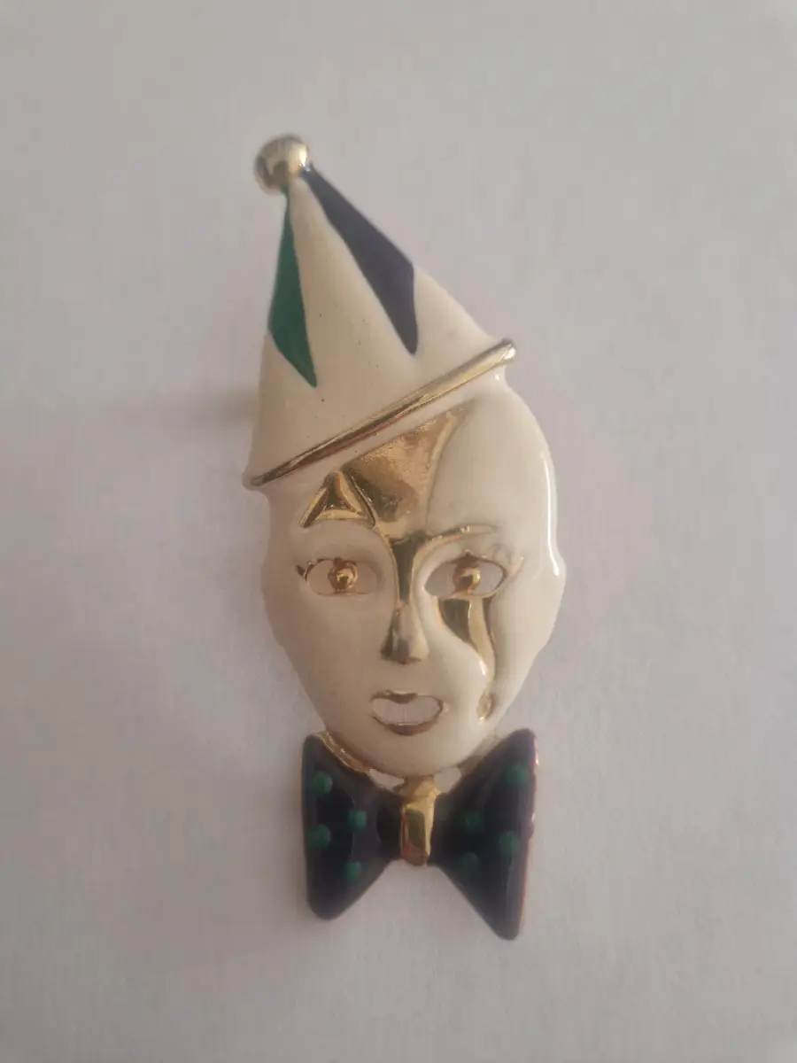 Vintage Pierrot / Clown Enamel Brooch – 1980s‑90s Style