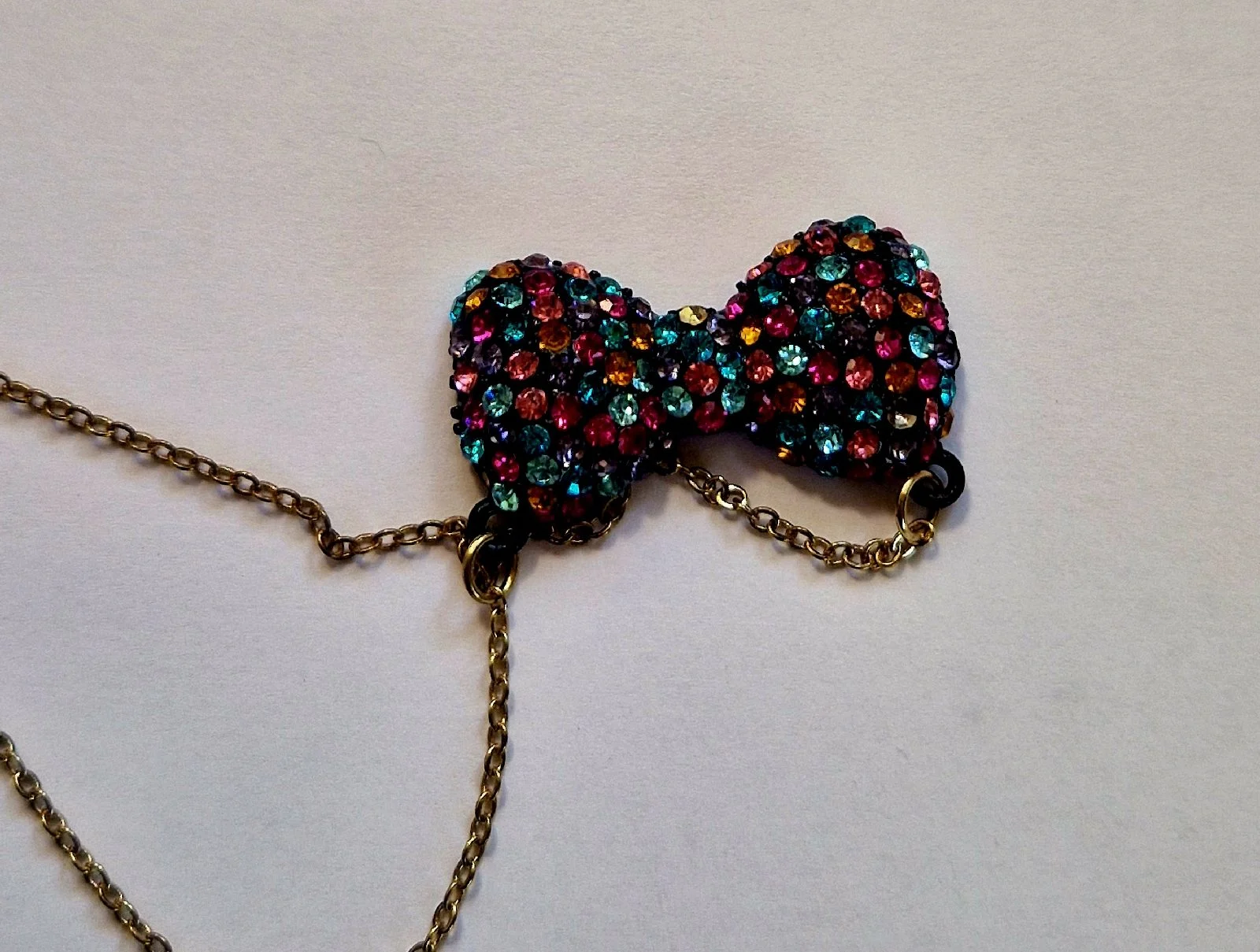 Sparkly Multicolour Crystal Bow Pendant Necklace