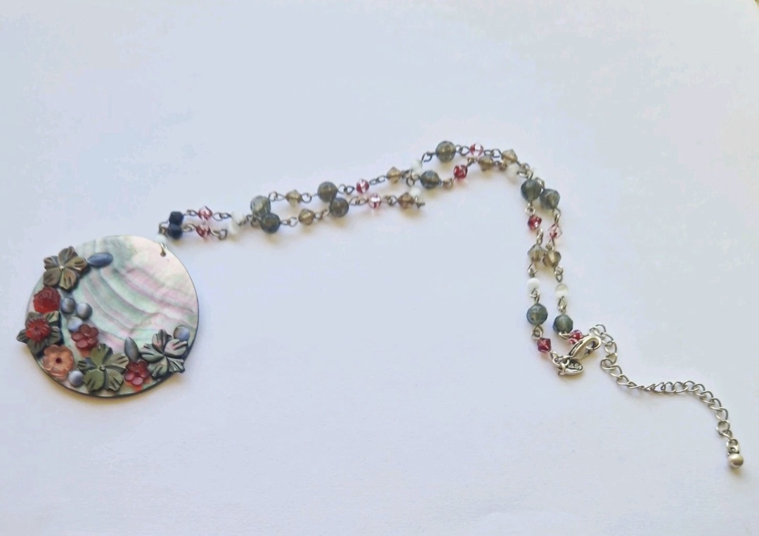 Boho Abalone Shell Pendant Necklace Bead Chain Floral