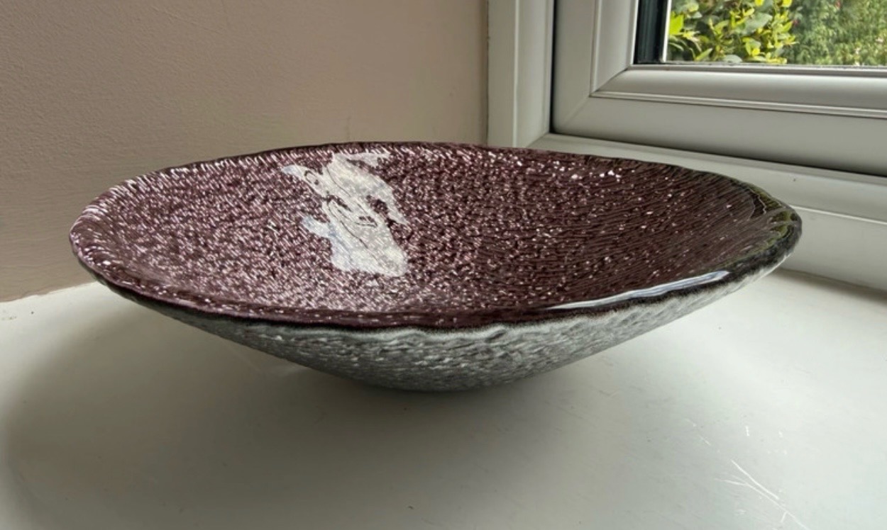 🚨 BNWoT IVV Handmade Purple Plum Diamanté Collection Glass Bowl Serving RRP £55 Height 8cm, Diamete