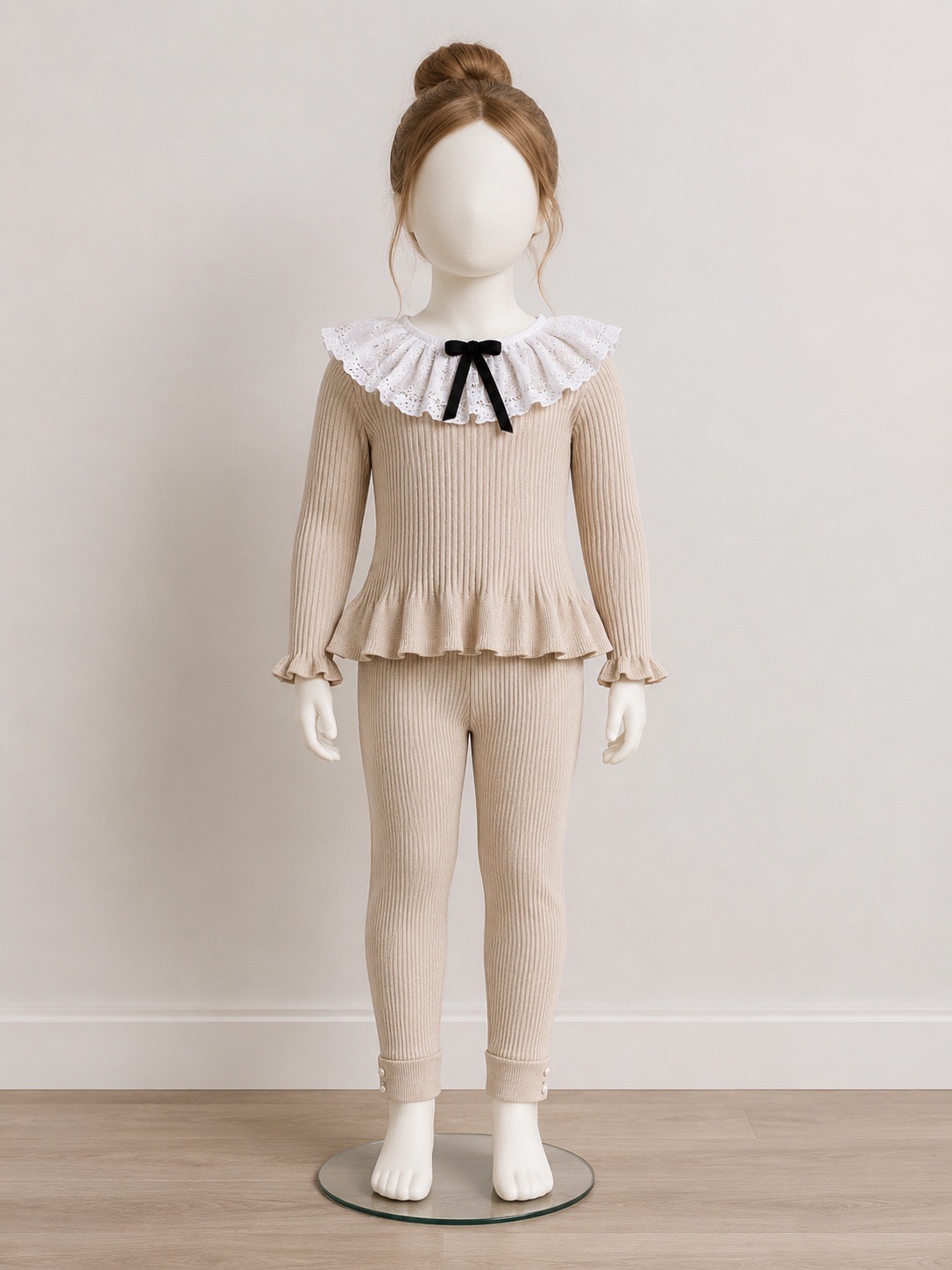 🚨 Worn Granlei Cream Collared Ribbed Knit 2 Piece Girls Loungewear age 6 Years RRP £38