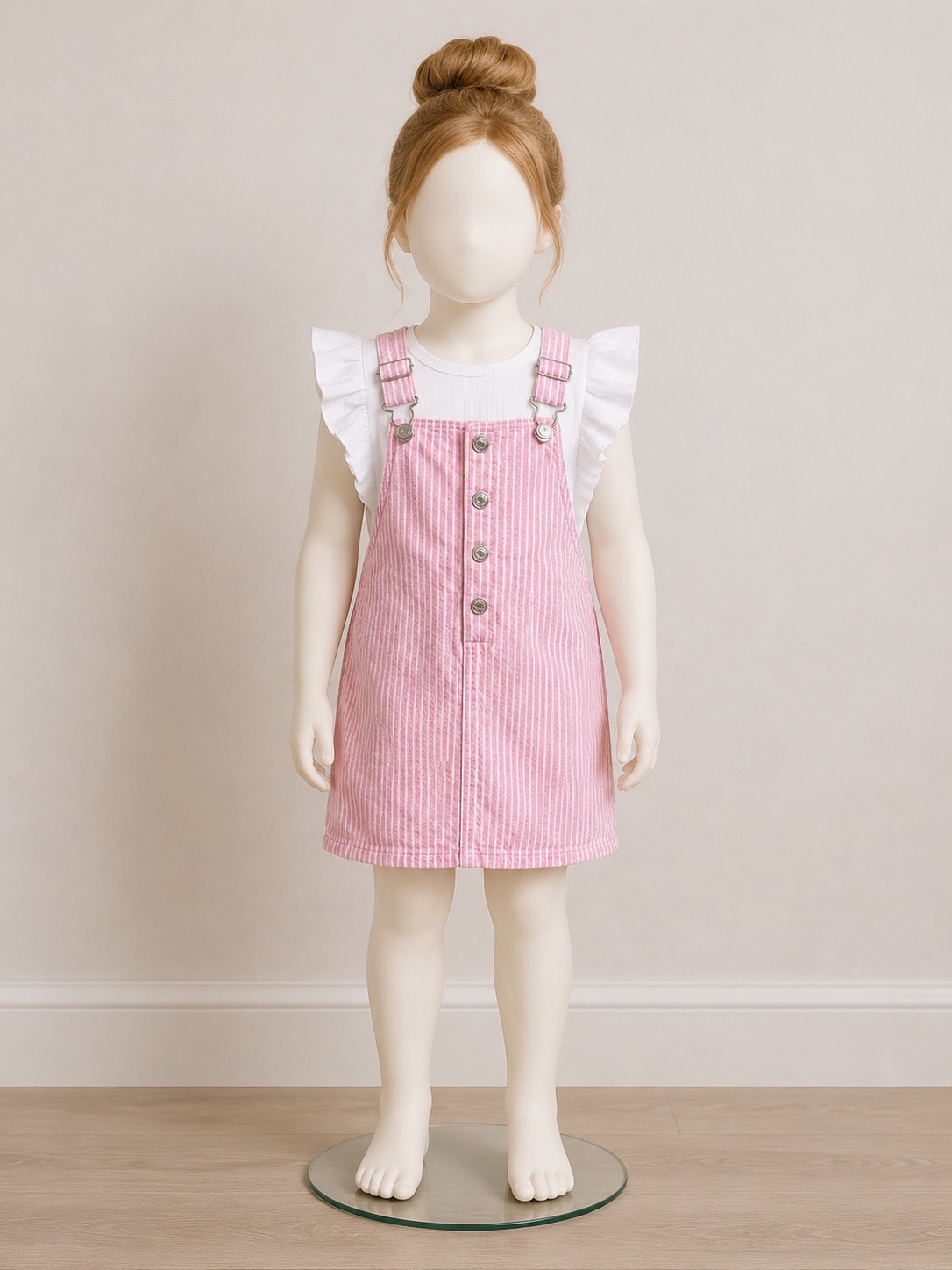 🚨 Worn Once F&F Pink Striped Dungaree Dress 4-5 Years RRP £14 (top is a different brand - not part