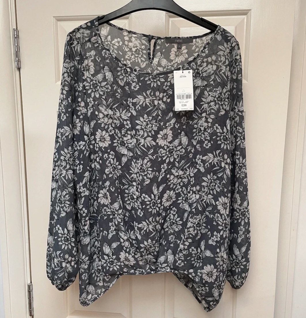 Next blouse, grey white top, new with tags, size 14 BNWT